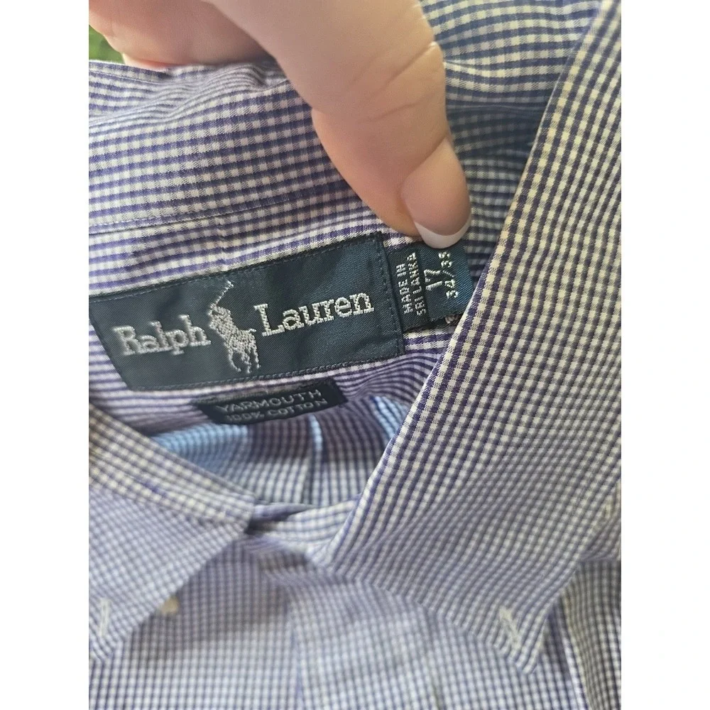 Polo Ralph Lauren Dress Shirt Mens 17.5 34/35 Blu Yarmouth Cotto Pinpoint Oxford